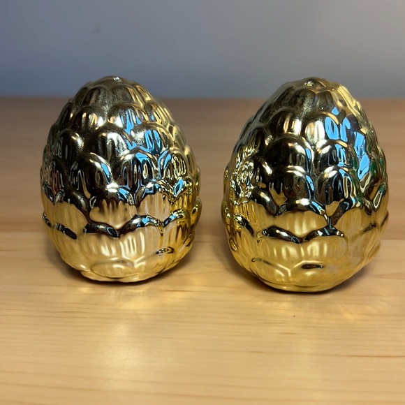 Salt and Pepper Shakers Vintage RUSS Golden Pine Cone Ceramic - Picture 5 of 5